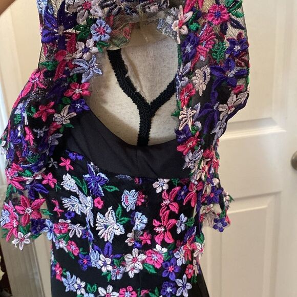 Tadashi Shoji mesh/embroidered top midi dress, S - Picture 10 of 13